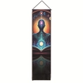 Vertical meditation tapestry featuring a blue mystical energy figure with black tassels - Blue Psychedelic Energy Style (Style-4) / 32.5x130cm