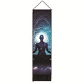 Close-up of meditation tapestry with blue nebula silhouette and black tassels detail - Nebula Silhouette Meditation Style (Style-5) / 32.5x130cm