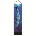 Detalle de tapiz náutico de ballena con borlas negras y barra de soporte de madera - Ballena Buceando Verticalmente (Estilo-5) / 32.5x130cm