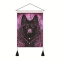 Nordic wall hanging tapestry featuring a gothic black wolf with purple mystic patterns - 35x50cm / Golden-Eyed Black Wolf (Style 4)