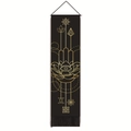 Dettaglio della Mano di Fatima e simboli su arazzo nero con nappe dorate - 32.5x130cm / Stile 1 (Mano di Fatima/Occhio della Provvidenza)