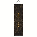 Dettaglio dell'arazzo con fasi lunari, motivi celesti dorati e nappe nere decorative sul fondo - 32.5x130cm / Stile 2 (Fase lunare/Astrologia)
