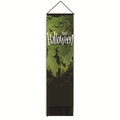 Detail of Halloween tapestry with flying witch silhouette and black tassels at the bottom - 32.5x130cm / Style-2 (Green Witch)