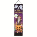 Detailed vertical Halloween banner with vibrant ghosts, pumpkins and black fringe tassels - 32.5x130cm / Style-3 (Happy Halloween)