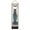 Lunar eclipse cat wall tapestry with black tassels for Nordic home wall decor - 32.5x130cm / Mystical Astrology Black Cat (Style-1)