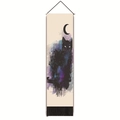 Vertical cat tapestry with moon phase and black tassels for Nordic wall decoration - 32.5x130cm / Crescent Moon Starry Cat (Style-2)