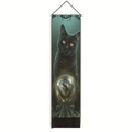 Vertical cat tapestry with glowing orb, witch silhouette, and black decorative tassels - 32.5x130cm / Witch Crystal Ball Cat (Style-3)