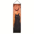 Vertical cat tapestry with red moon art and long black decorative tassels - 32.5x130cm / Red Moon Art Black Cat (Style-4)