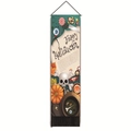 Arazzo da parete per Halloween con nappe nere e motivi di zucche e teschi - Motivo Zucca e Scheletro di Felice Halloween (Stile-5)