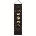 Detailed view of bohemian moon phase tapestry with golden leaves and black fringe tassels - 32.5x130cm / Golden Plants and Moon Phase (款式-1)