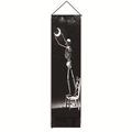 Vue détaillée de la tenture gothique crâne et lune avec pompons noirs et corde de suspension - Style Crâne Cueillant la Lune-2 / 32.5x130cm