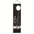 Détail de tapisserie murale avec squelette, lune et franges noires pour décor nordique - Style Échelle de Lune Crâne-3 / 32.5x130cm