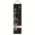 Détail d'une tapisserie tête de mort avec lune et champignon ornée de franges noires - Style Crâne Champignon Sphère-4 / 32.5x130cm