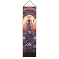 Detailed view of Wheel of Fortune tarot tapestry with black tassels and hanging rod - 32.5x130cm / Tarot Wheel of Fortune (Style-2)