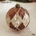 8cm vintage rotbraune Weihnachtskugel mit geometrischer Textur und Goldpailletten - Pailletten Rauten Spitze (AQSL38-10)