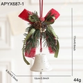 Christmas bow ornament with pine cone and white bell for holiday tree decoration - White Vintage Splatter Bell (APYX687-1)
