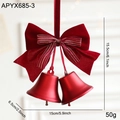 Christmas decoration featuring red velvet bow and two matte red metal bells with gold ribbon - Red Double Bells (APYX685-3)