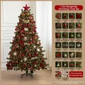1,5 m luxuriöser weinroter Weihnachtsbaum mit 82 Ornamenten und LED-Lichterkette - 1,5m Champagner Weinrot Baum Set (Mit Lichterkette Ohne Zaun)