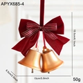 Christmas gold bells with a deep red velvet bow and white pinecones for tree decor - Gold Double Bells (APYX685-4)