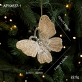 Golden glitter butterfly ornament for Christmas tree decor, size 11x10x3cm - Gold Butterfly
