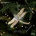 Clear acrylic dragonfly Christmas tree ornament with gold glitter wings and hanging cord - Gold Dragonfly
