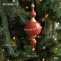 Vintage red and gold wooden Christmas ornament hanging on a festive decorated tree - Red