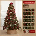 Sapin de Noël luxueux bordeaux de 1,5m avec 82 décorations et guirlande LED lumineuse - Kit Sapin 1,5m Rouge Vin Champagne (Avec Lumières + Clôture)