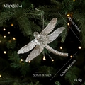 Transparent acrylic dragonfly ornament with silver glitter for Christmas tree decor - Silver Dragonfly