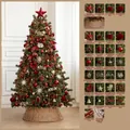 Sapin de Noël luxe bordeaux 1,8m avec lumières LED, jupe en rotin et 112 accessoires divers - Kit Sapin 1,8m Rouge Vin Champagne (Avec Lumières + Clôture)