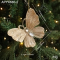Golden acrylic butterfly ornament with glitter and crystal gems for Christmas tree decor - Gold Butterfly with Rhinestone