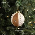 8cm bruine stoffen kerstbal met gouden sterpailletten en een zilveren reliëfster - 8cm Bruin Beige Ster Stijl (AQPM43-1)