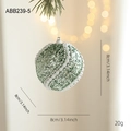 Green glitter Christmas ball ornament with white pearl accents and silver top, 8cm diameter - 8CM Christmas Ball Model E-Pearl Ribbon (ABB239-5)