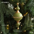 Olive green and gold vintage wooden Christmas tree ornament hanging on a branch - Green