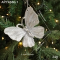 Silver glitter butterfly ornament with rhinestones for Christmas tree hanging decor - Silver Butterfly with Rhinestone