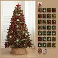 Sapin de Noël luxe de 2,1 m bordeaux avec 145 ornements, lumières chaudes et touches dorées - Kit Sapin 2,1m Rouge Vin Champagne (Avec Lumières + Clôture)