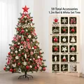 Sapin de Noël de luxe de 1,2m avec nœuds rouge et blanc et 59 décorations lumineuses - Kit Sapin 1,2m Noeud Rouge et Blanc (Avec Lumières Sans Clôture)