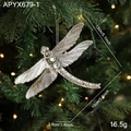 Silver glitter dragonfly Christmas tree ornament with transparent acrylic wings - Silver Dragonfly with Rhinestone