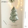 Green glitter Christmas tree shaped hanging ornament with dimensions and silver string - Christmas Tree Shape (APYX641-2)