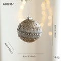 Bola de Navidad de 8cm oro champán con encaje de purpurina plateada y adornos de cristal - Bola de Estrás con Encaje de Purpurina (ABB238-1)