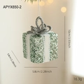 Green glitter Christmas gift box ornament with silver bow for tree decoration - Gift Box Shape-Bow (APYX650-2)