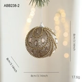 Bola de Navidad de espuma champán de 8cm con purpurina y diseño de cuentas de oro - Bola con Cuentas Curvas de Purpurina (ABB238-2)