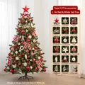 Sapin de Noël luxe de 2,1m rouge et blanc avec 127 ornements et lumières LED - Kit Sapin 2,1m Noeud Rouge et Blanc (Avec Lumières Sans Clôture)