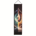 Vertical wall tapestry with abstract starry clock art and elegant black hanging tassels - 32.5x130cm / Ice and Fire Symmetry (Style-4)