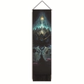 Detailed view of meditation wall tapestry with black lotus and mystic starry nebula design - 32.5x130cm / Mysterious Black Lotus (Style-2)