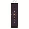 Macro detail of mystical moon and eye gold foil pattern on purple tapestry with fringe - 32.5x130cm / Mystical Sun Moon (Purple Black)