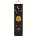 Close-up of black celestial tapestry with gold zodiac symbols and elegant tassels - 32.5x130cm / Sun Moon Zodiac Hands (Black)