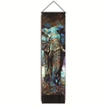 Tapisserie d'art verticale avec motif d'éléphant, barre de suspension et franges noires - Éléphant Art Abstrait (Style 3) / 32.5x130cm