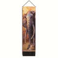 Détail d'une tapisserie éléphant artistique avec pompons noirs et corde de suspension - Éléphant Peinture à l'Huile (Style 4) / 32.5x130cm