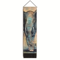 Detailansicht eines Elefanten-Wandteppichs mit Leinwandstruktur und schwarzen Fransen - Freihandgrüner Elefant (Stil 5) / 32.5x130cm