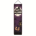 Détail de la bannière Halloween avec motif de citrouille violette et pompons décoratifs - 32.5x130cm / Style 3-Château Pleine Lune